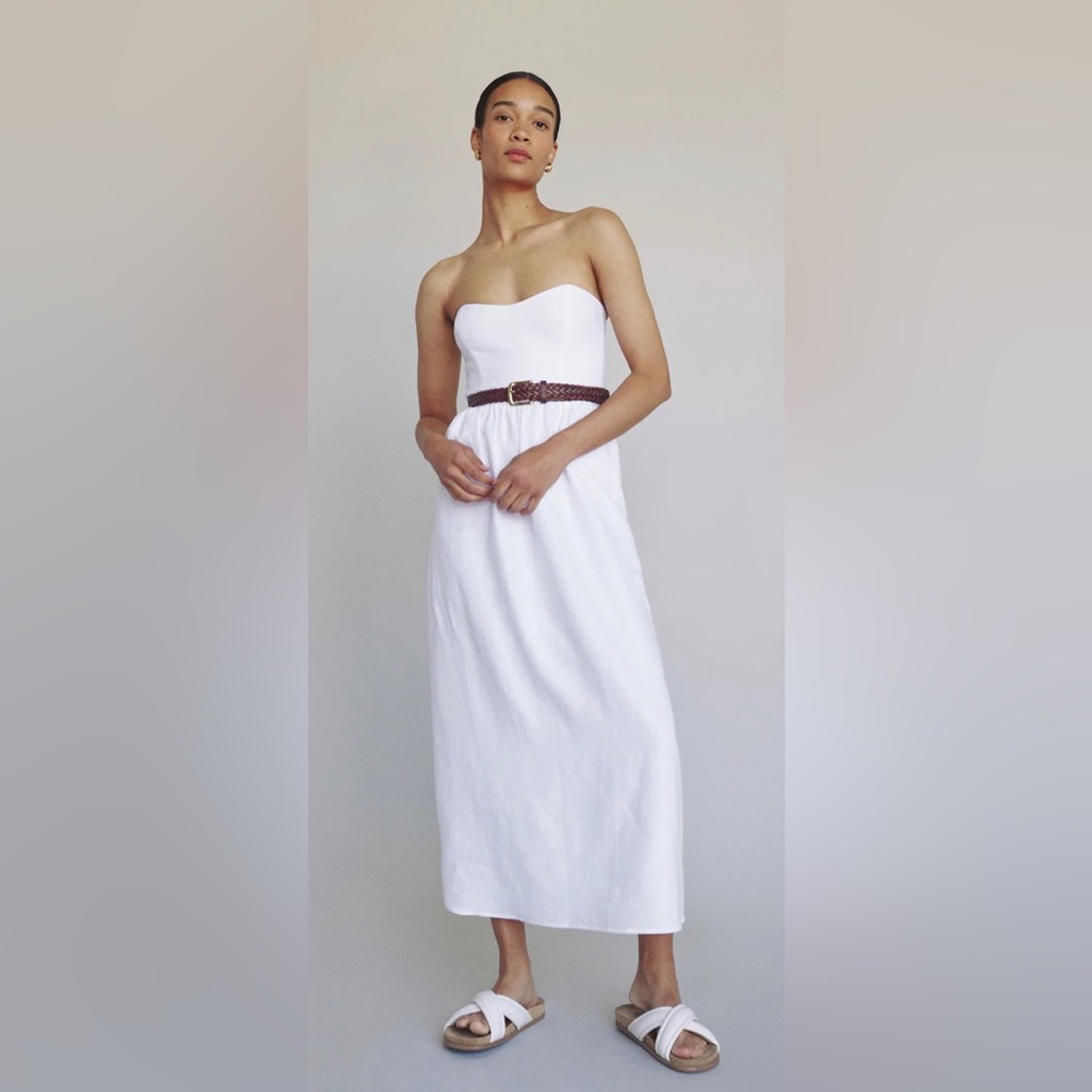 Sold out Reformation Fettuccine Linen Dress in white‎